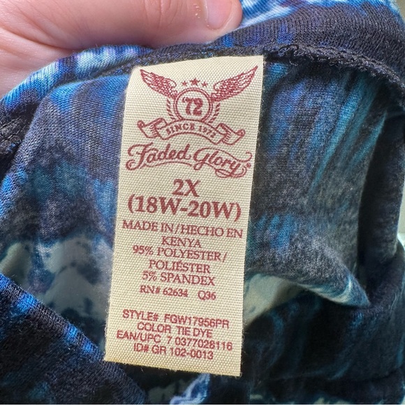 Faded Glory Blue Shibori Dye Print Shark Bite Hem Skirt 2X - Picture 2 of 5